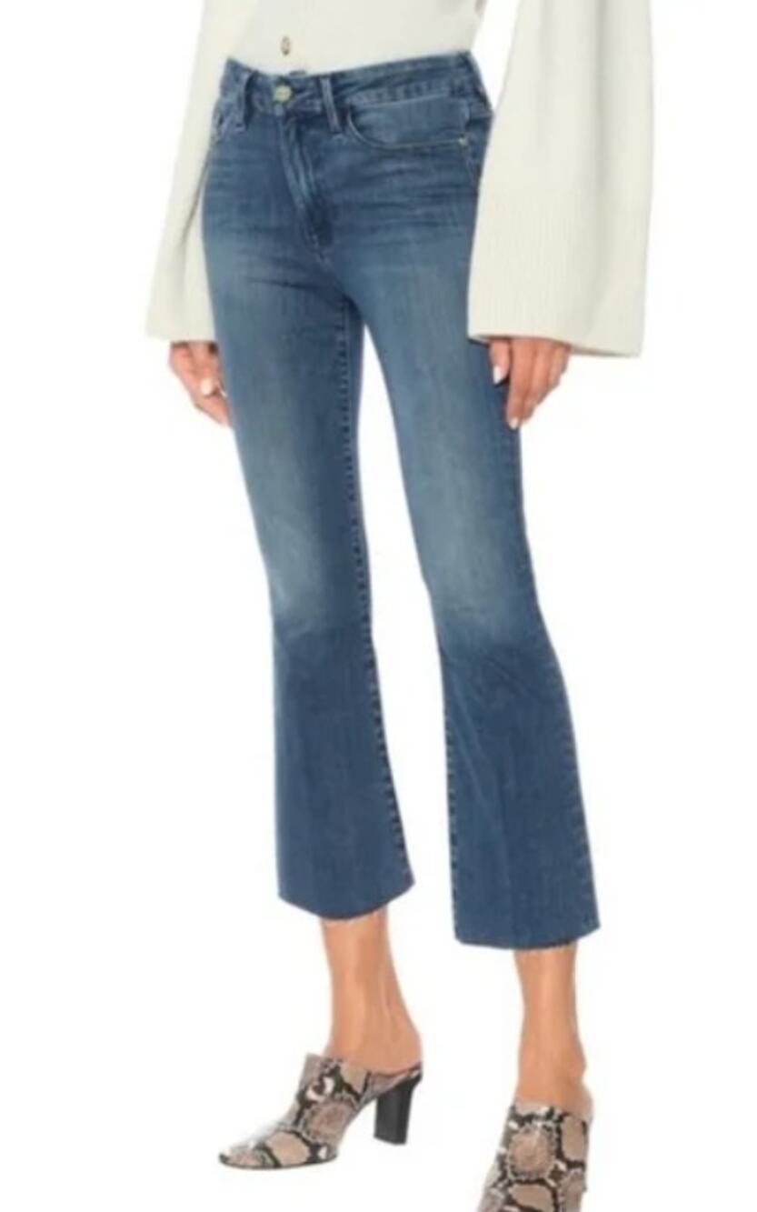 FRAME WOMENS SIZE 27 LE CROP MINI BOOT RAW HEM JEANS CAIRO BLUE DENIM NEW